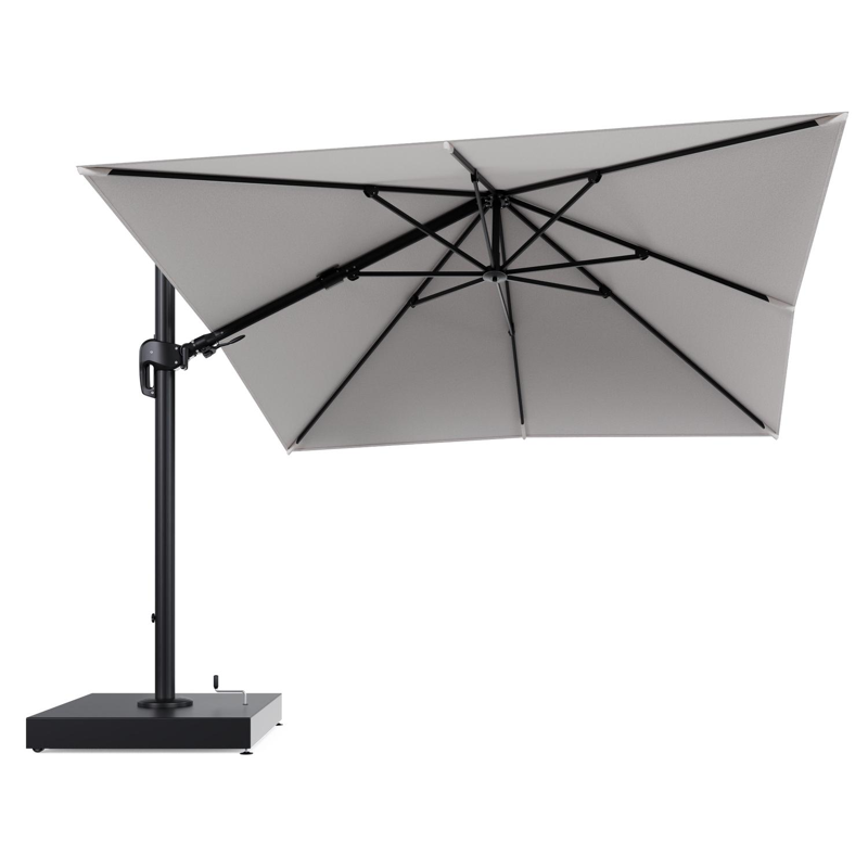Rufina zweefparasol met tiltfunctie in zwart aluminium en Ego Eggshell All Weather Solica parasoldoek - L1 300 x L2 300 cm met parasolvoet Minore 260 kg met wielen