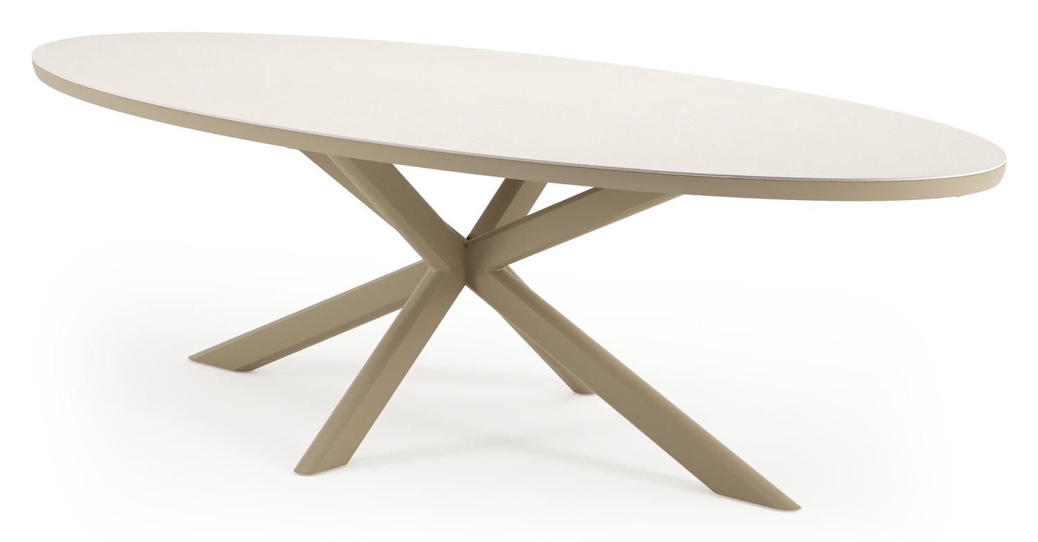 Pamplona tuinset in beige aluminium en crema minerale sintered stone met 8 Gerona tuinstoelen
