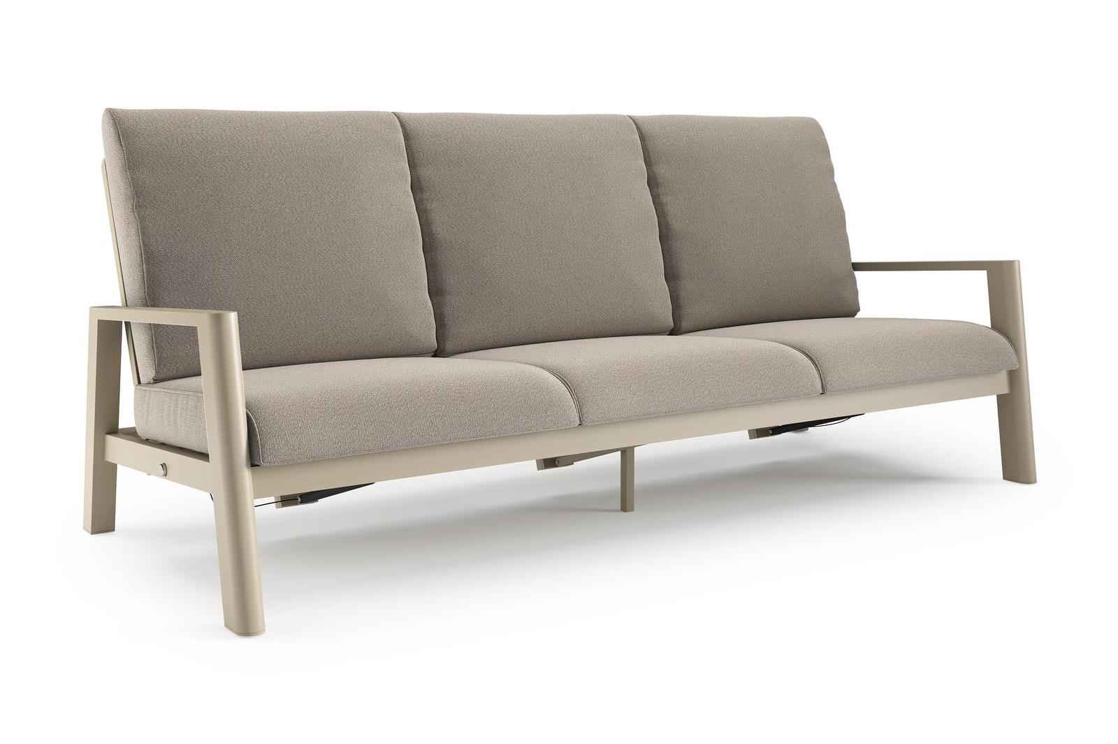 Canapé de jardin Cirello en aluminium beige et coussins en all weather sunbrella® luxe savane coconut