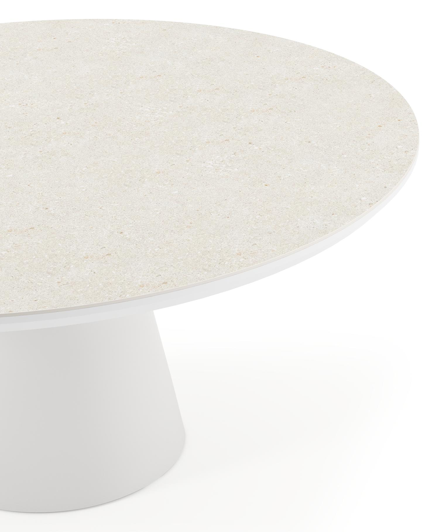 Donato tuintafel in wit aluminium en volkeramiek shilin - Dia. 148 x H 76 cm