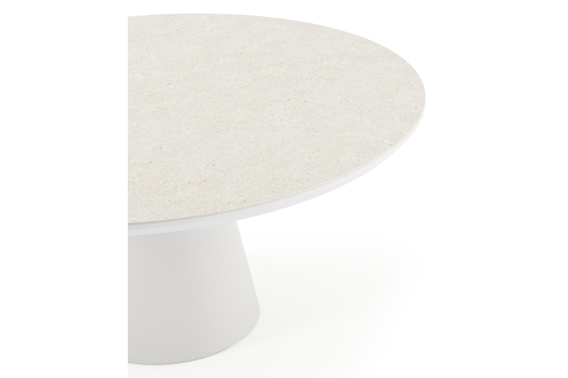 Donato tuintafel in wit aluminium en volkeramiek shilin - Dia. 148 x H 76 cm