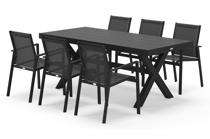 Bahia tuinset rechthoekig in zwart aluminium met 6 Bahia tuinstoelen