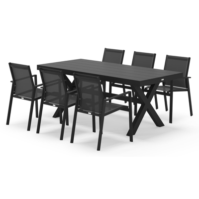 Bahia tuinset rechthoekig in zwart aluminium met 6 Bahia tuinstoelen