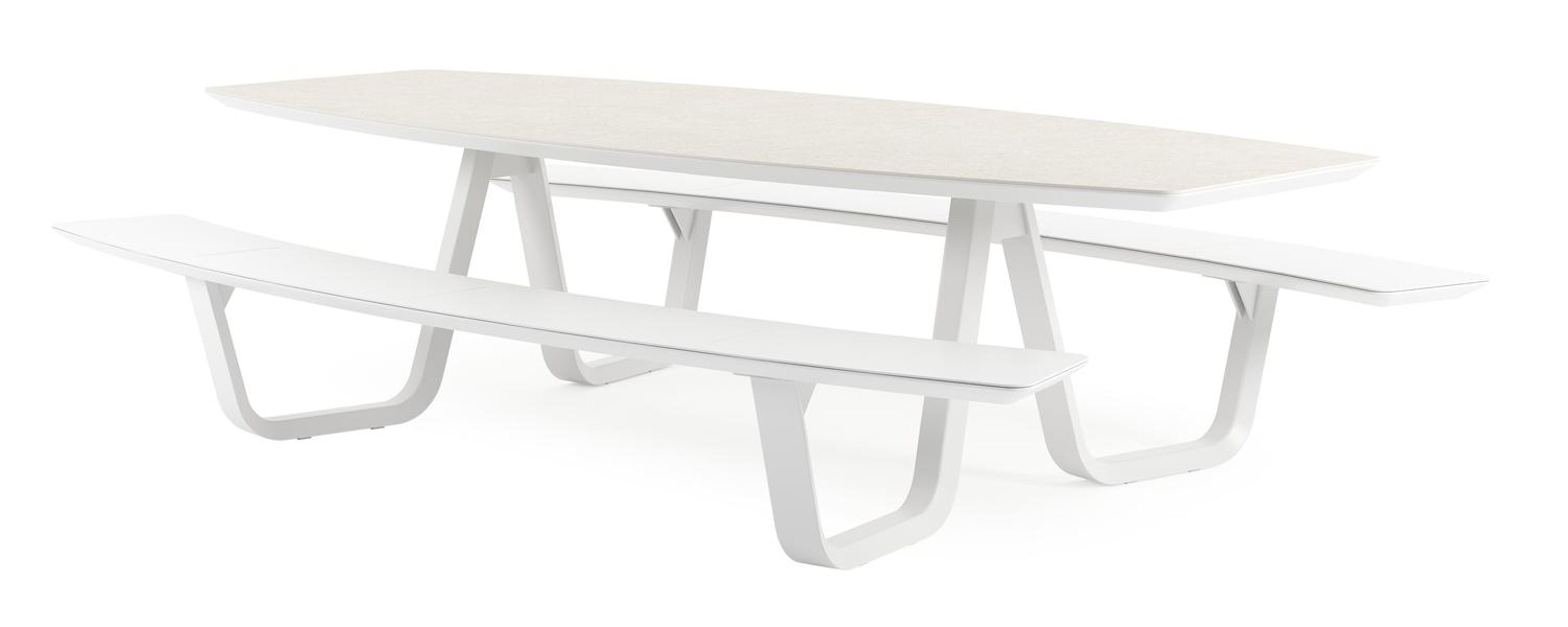 Table de pique-nique Forno forme de bateau en aluminium blanc et céramique pleine - Lg.ong. 280 x - Lg. 280 x Lrg. 192 x Haut. 72 cm