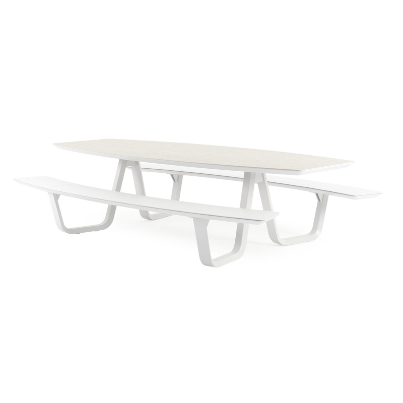 Table de pique-nique Forno forme de bateau en aluminium blanc et céramique pleine - Lg.ong. 280 x - Lg. 280 x Lrg. 192 x Haut. 72 cm