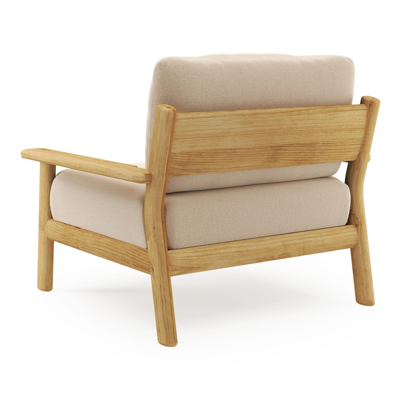 Amaro loungestoel in teak met natte heather beige all weather sunbrella® luxe kussen