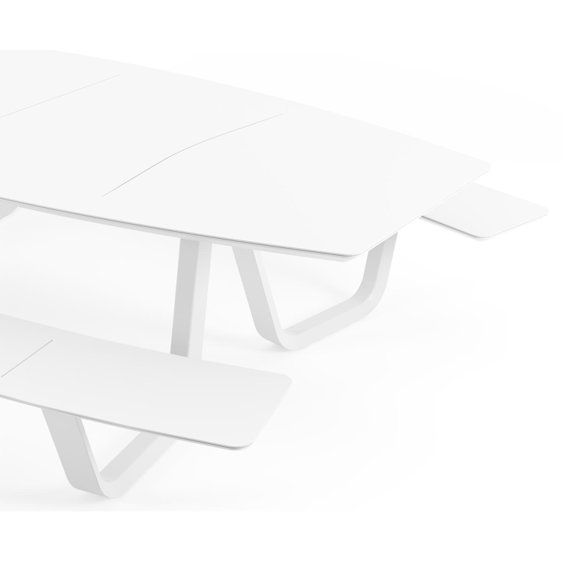 Table de pique-nique Forno forme de bateau en aluminium blanc - Lg. 280 x Lrg. 192 x Haut. 72 cm