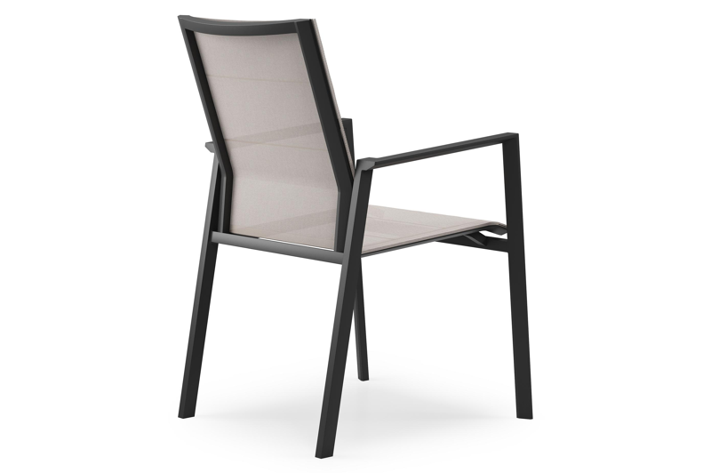 Cirello stapelbare tuinstoel in zwart aluminium en beige textilene