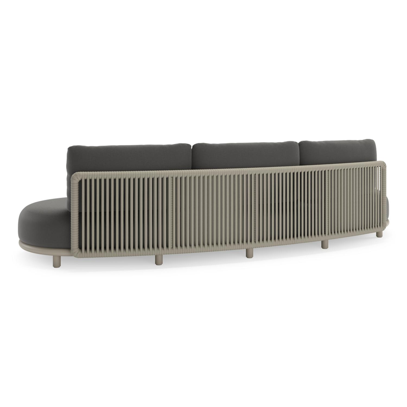 Lomano loungeset in beige aluminium en beige verticaal geweven luxe vlakke rope met Natte Charcoal Chine all weather sunbrellaÂ® luxe