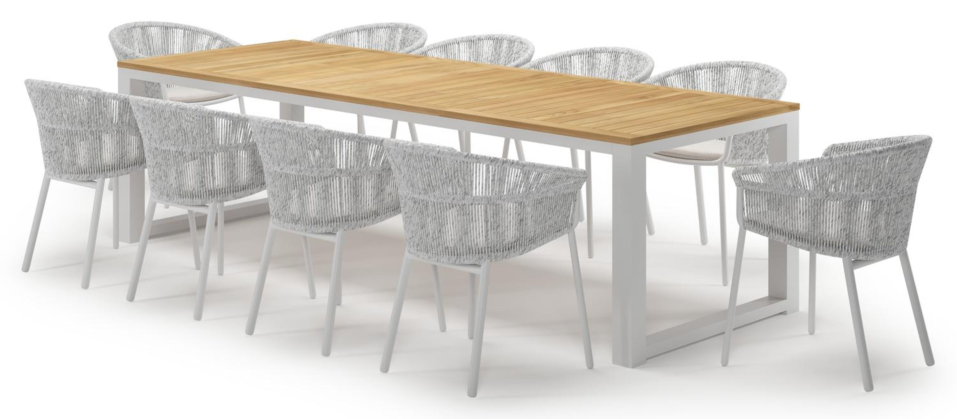 Livo tuinset in wit aluminium en teak met 10 Matera tuinstoelen
