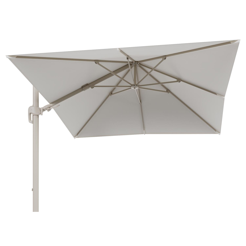 Rufina zweefparasol tiltfunctie in beige aluminium en parasoldoek in All Weather Sunbrella® Luxe Natte White - L1 300 x L2 300 cm (zonder voet)