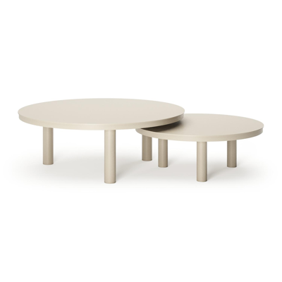 Tables basses Lindo en aluminium beige - Diam. 85 x Haut. 27 cm, Diam. 65 x Haut. 21 cm