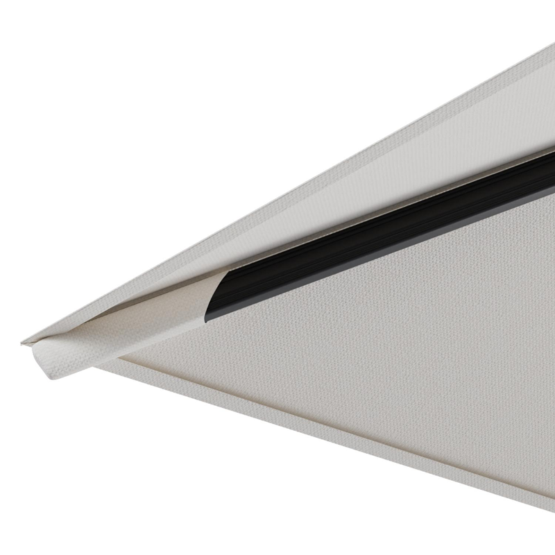 Rufina zweefparasol met tiltfunctie in zwart aluminium en Savane White All Weather Sunbrella® Luxe parasoldoek - L1 300 x L2 300 cm met parasolvoet Minore 150 kg met wielen