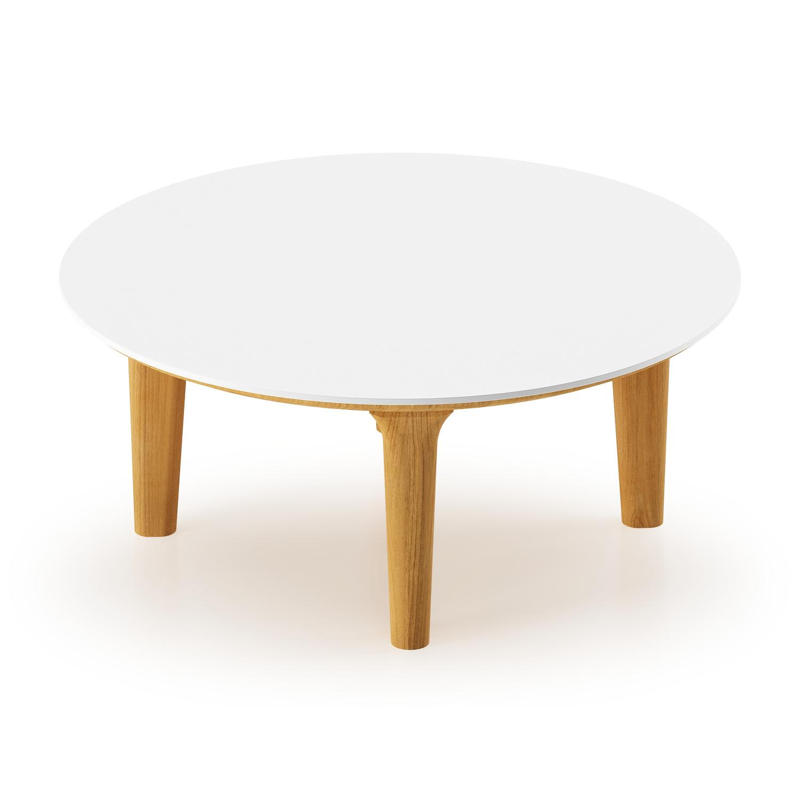 Bomero loungetafel rond in teak en volkeramiek Arctic White - Dia. 85 x H 25 cm