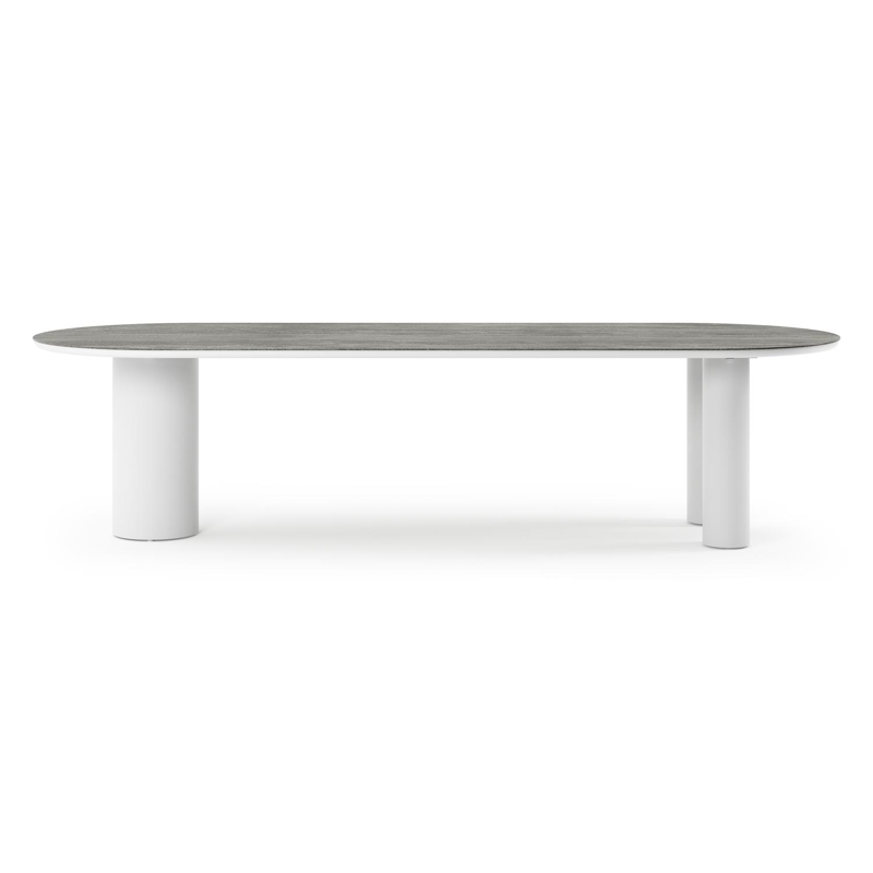 Como tuintafel ovaal in wit aluminium en volkeramiek Aspen Grey - L 300 x B 110 x H 74 cm