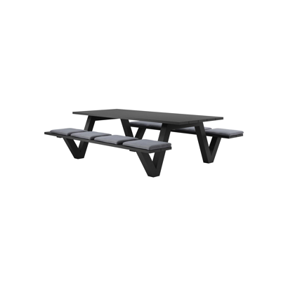 Norma picknicktafel in zwart aluminium - L 240 x B 213 x H 74 cm