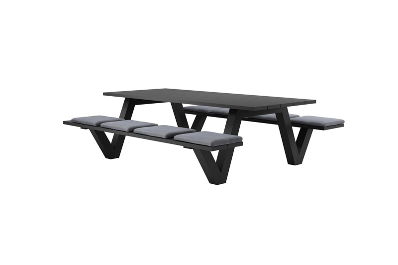 Norma picknicktafel in zwart aluminium - L 240 x B 213 x H 74 cm