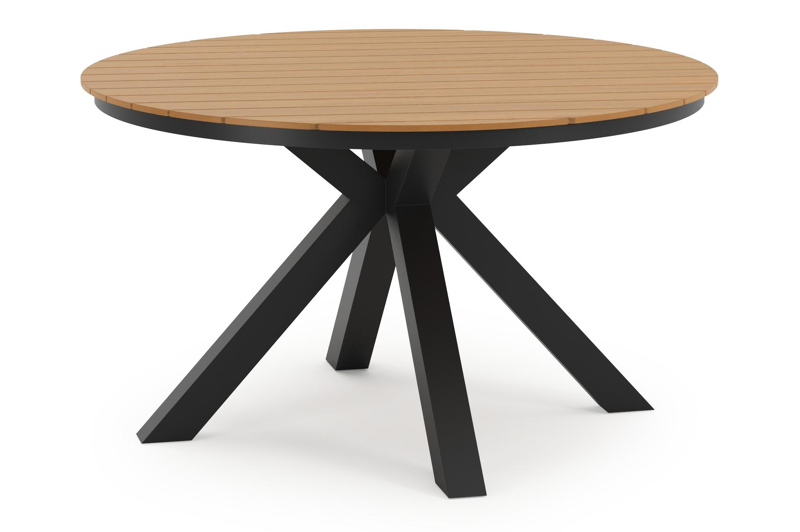 Tora tuinset in zwart aluminium en naturel polywood tafelblad met 6 Paco tuinstoelen