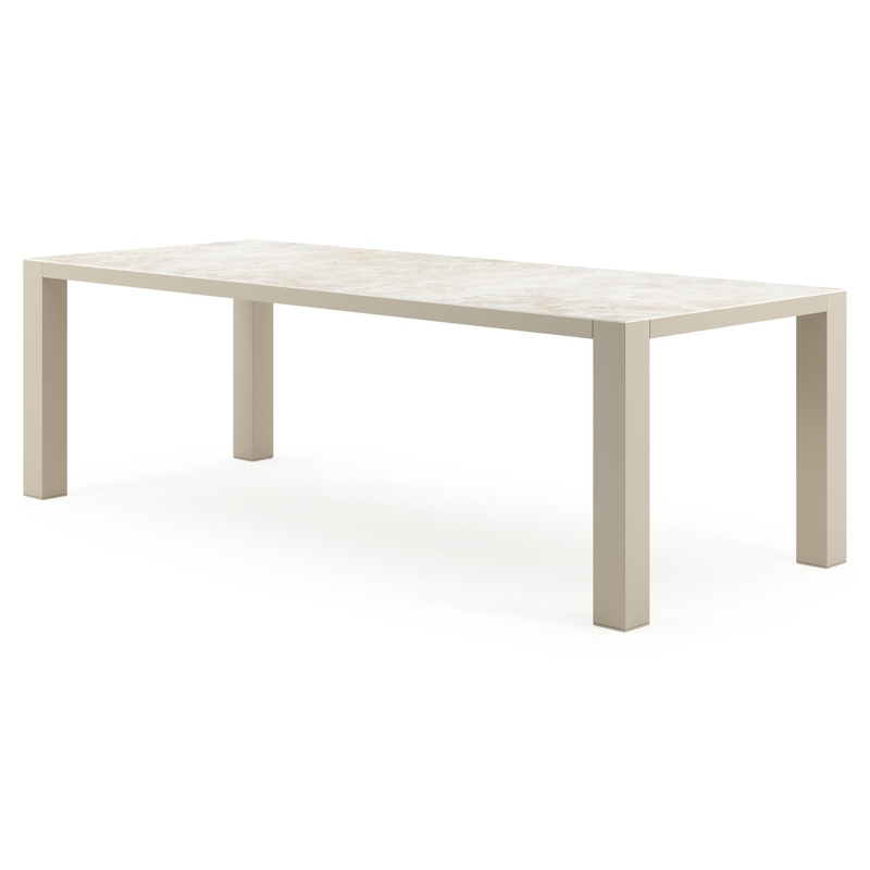 Table de jardin Nano rectangulaire en aluminium beige et céramique pleine Rapolano Lg. 240 x Lrg. 100 cm