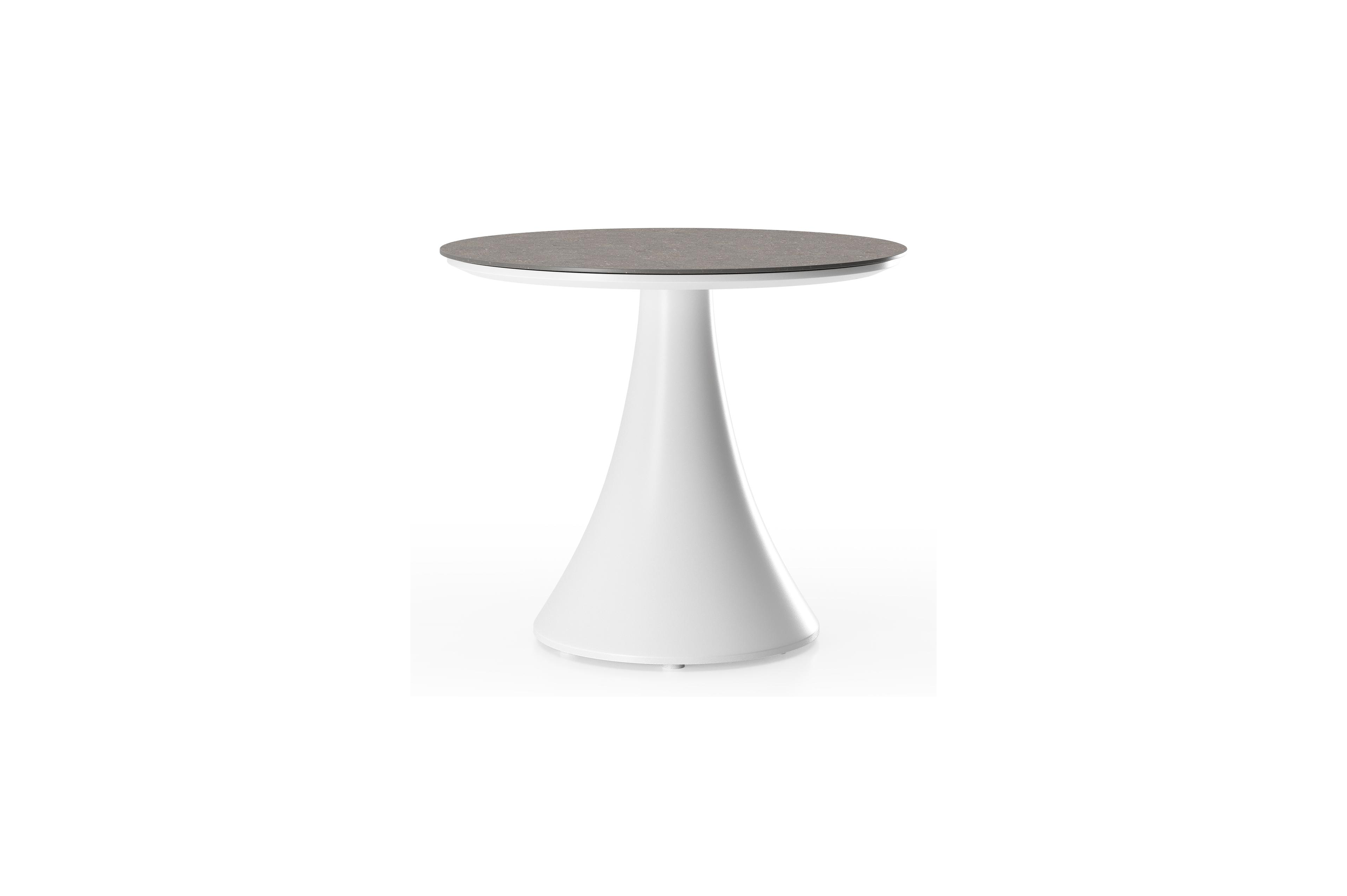 Fano low dining low dining loungetafel rond in wit aluminium en volkeramiek Wulong - Dia. 65 x H 55 cm