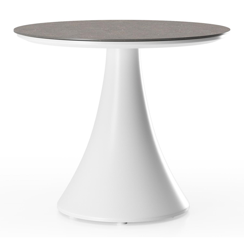 Fano low dining low dining loungetafel rond in wit aluminium en volkeramiek Wulong - Dia. 65 x H 55 cm