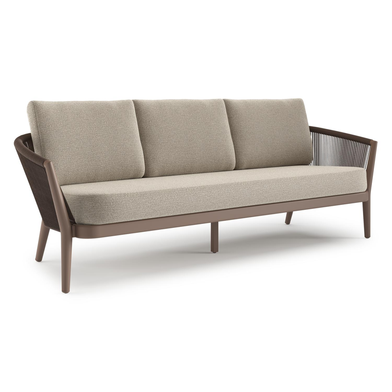 Orso loungebank in taupe aluminiumen zwart verticaal geweven ronde rope met Catania Sand All Weather Cosytica kussen