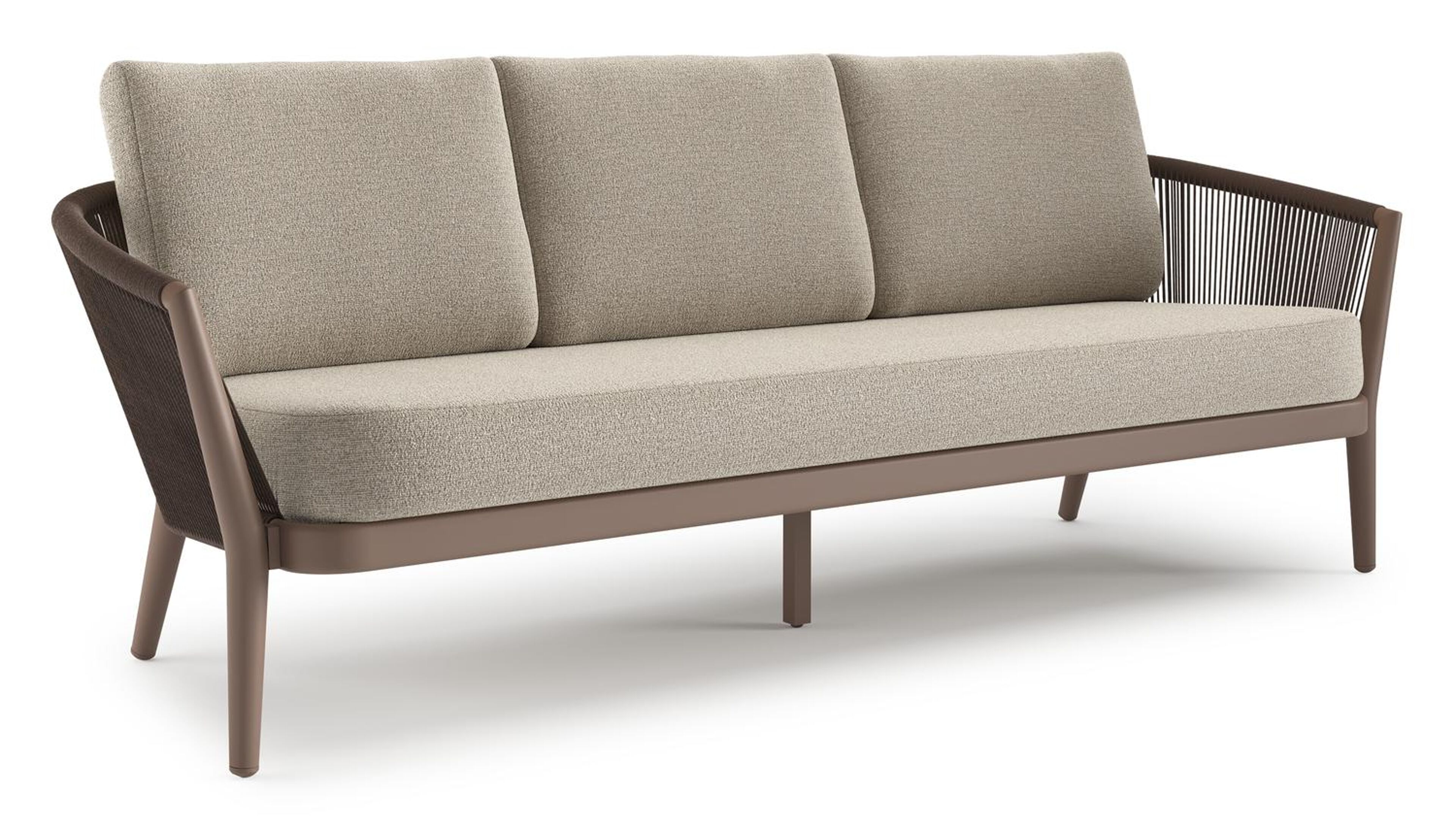 Orso loungebank in taupe aluminiumen zwart verticaal geweven ronde rope met Catania Sand All Weather Cosytica kussen