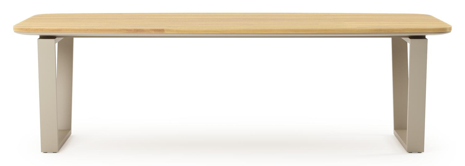 Table de jardin Pagino forme de bateau en aluminium beige et teck Lg. 255 x Lrg. 115 x Haut. 73 cm