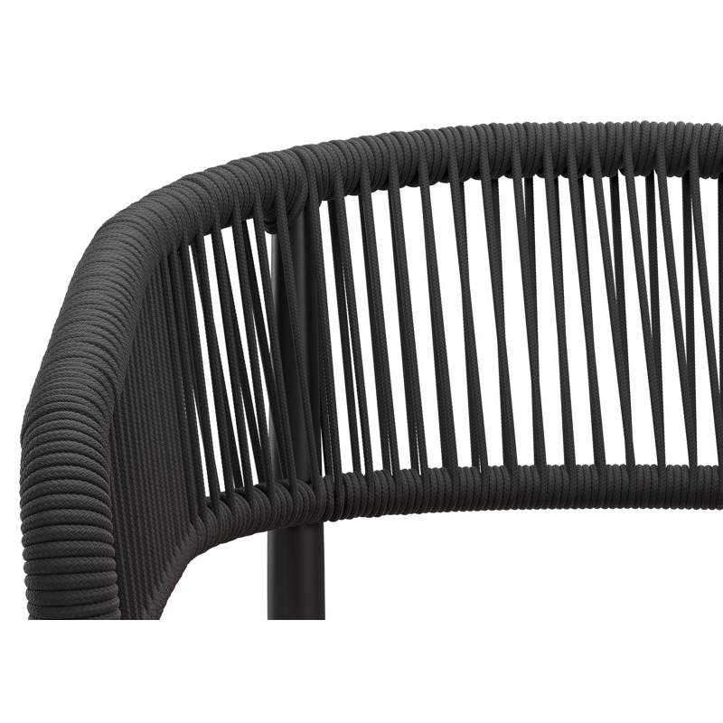 Tolfa stapelbare tuinstoel in zwart aluminium en zwart verticaal geweven ronde rope met stoelkussen in All Weather Sunbrella® Luxe Savane Rust