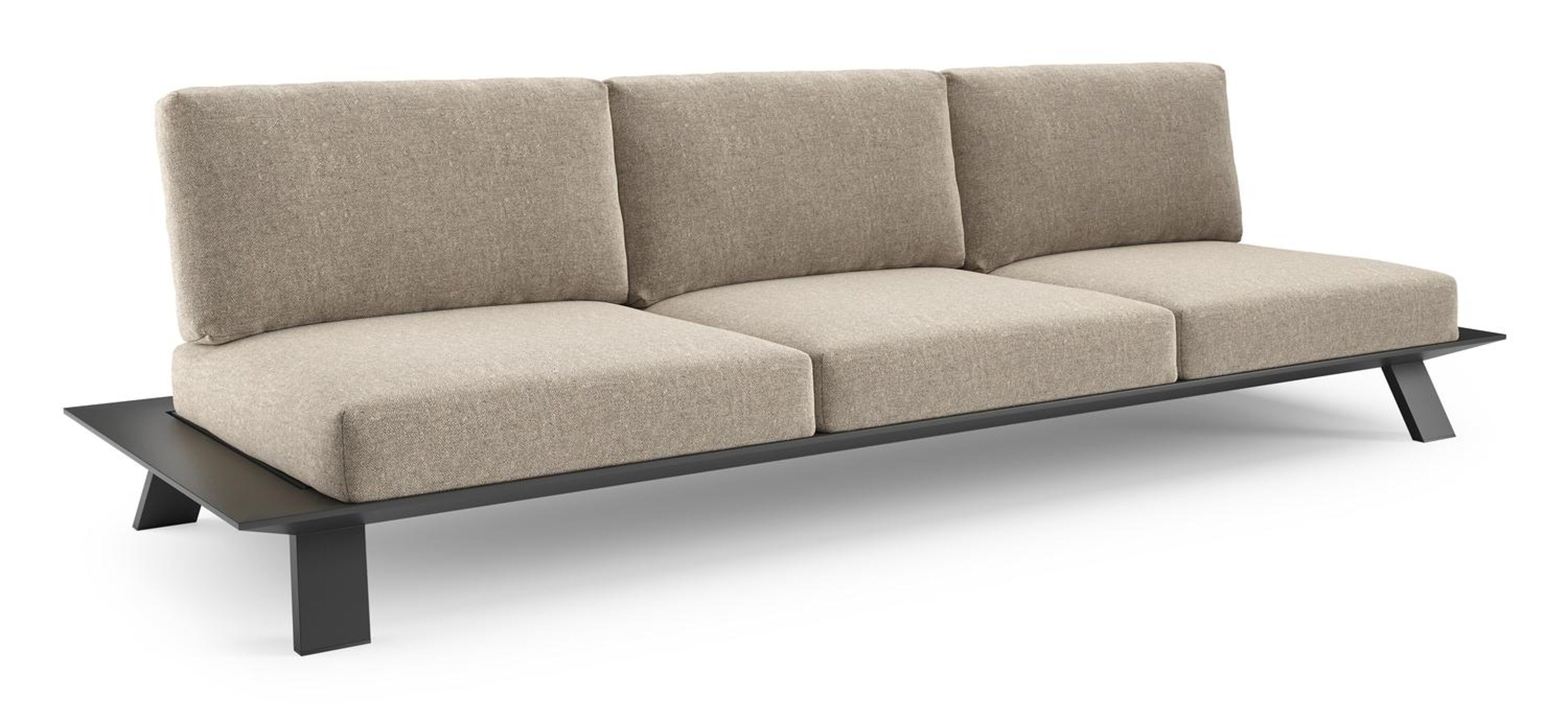 Canapé de jardin Cesano en aluminium noir et coussin en all weather Sunbrella® luxe chartres pewter