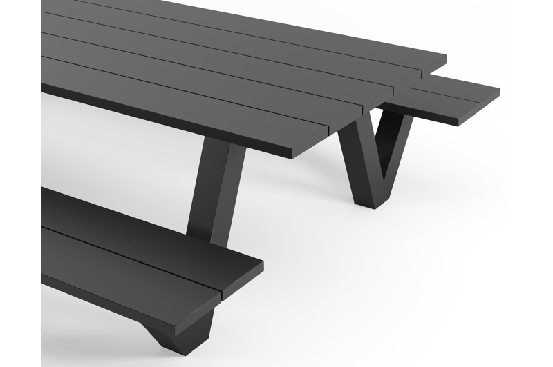 Norma picknicktafel in zwart aluminium - L 300 x B 213 x H 74 cm