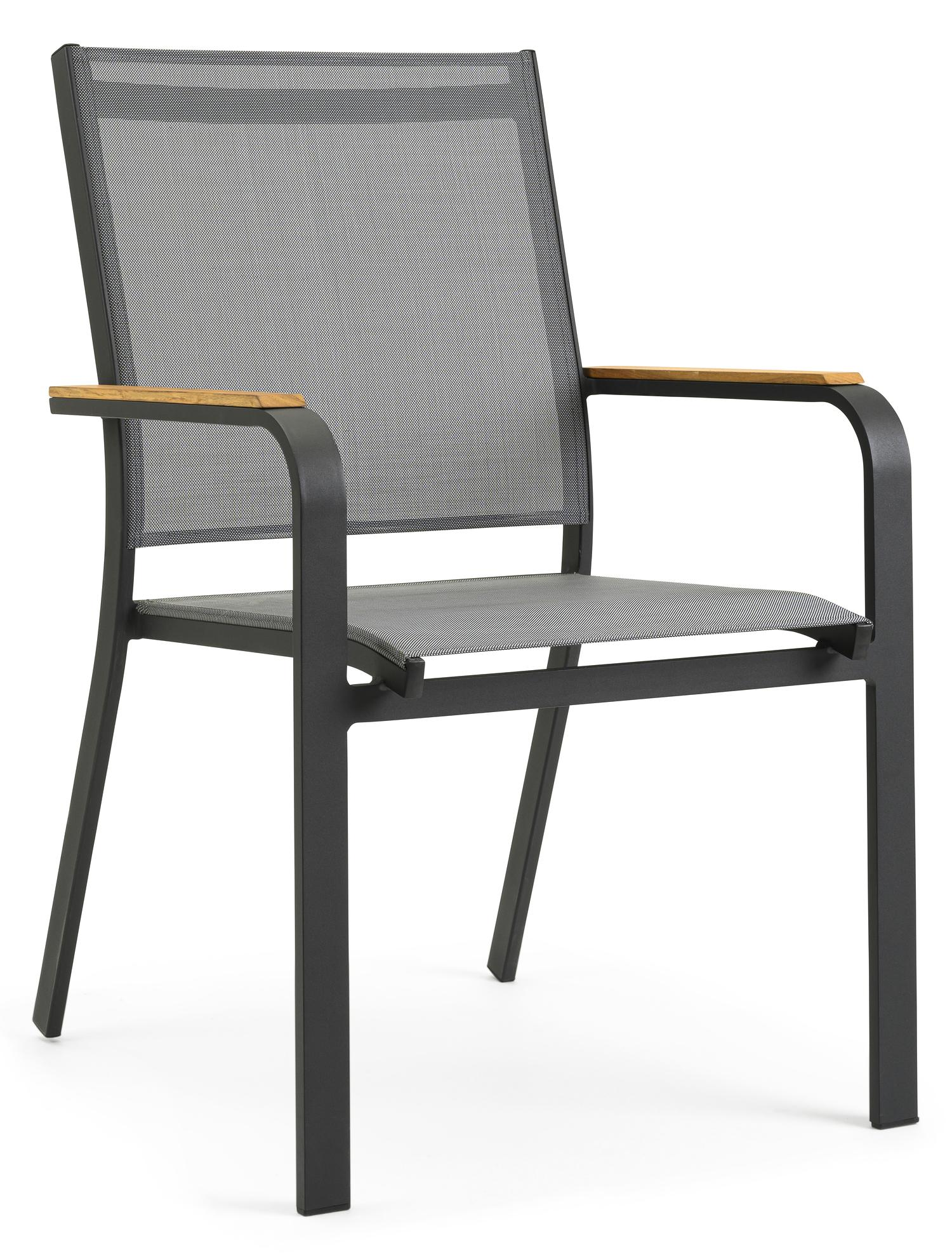 Varese tuinset in zwart aluminium en naturel teak tafelblad met 8 stapelbare Amalfi tuinstoelen