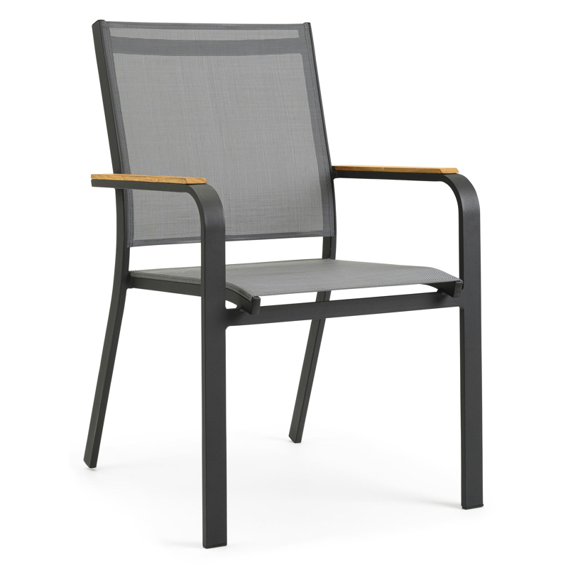 Varese tuinset in zwart aluminium en naturel teak tafelblad met 8 stapelbare Amalfi tuinstoelen