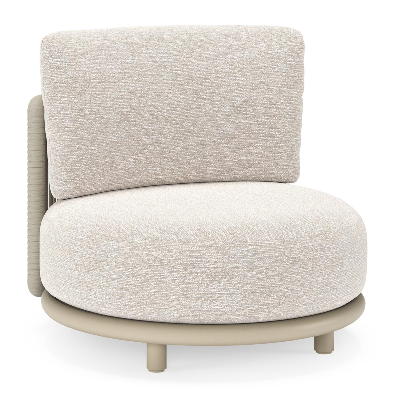 Fauteuil de jardin Lomano en aluminium beige et corde luxe plate tissÃ©e verticalement beige et coussins en all weather sunbrellaÂ® luxe Tundra Sand