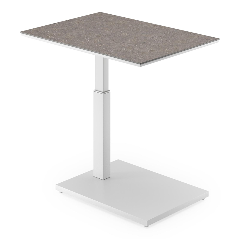Table d'appoint pop-up Cirello rectangulaire en aluminium blanc et céramique pleine Wulong - Lg. 70 x Lrg. 50 x Haut. 44 cm