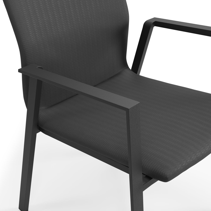 Varese tuinset in zwart aluminium en naturel teak tafelblad met 8 stapelbare Madura tuinstoelen