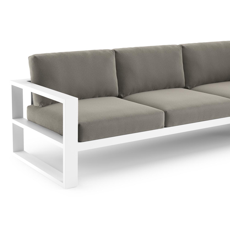 Verato loungehoek in wit aluminium met lopi charcoal all weather sunbrella® luxe kussen