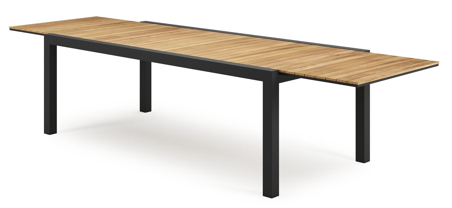 Calobra verlengbare tuintafel in zwart aluminium en teak - L 220/330 x B 107 x H 75 cm