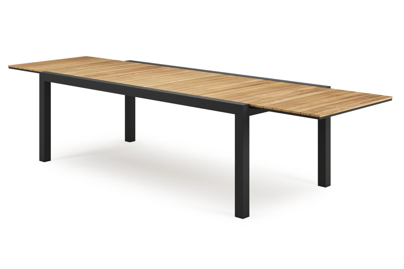 Calobra verlengbare tuintafel in zwart aluminium en teak - L 220/330 x B 107 x H 75 cm