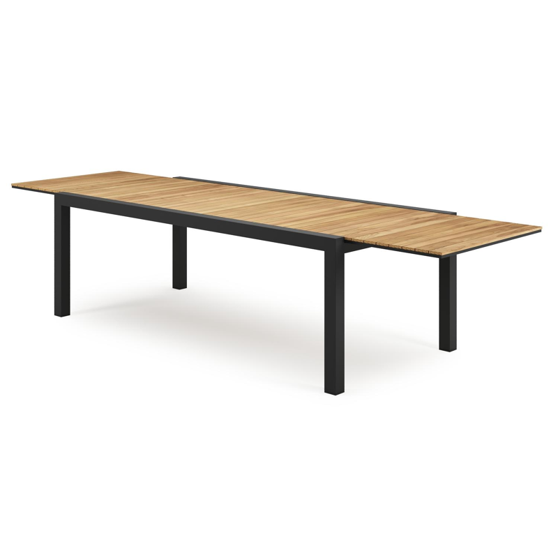 Calobra verlengbare tuintafel in zwart aluminium en teak - L 220/330 x B 107 x H 75 cm