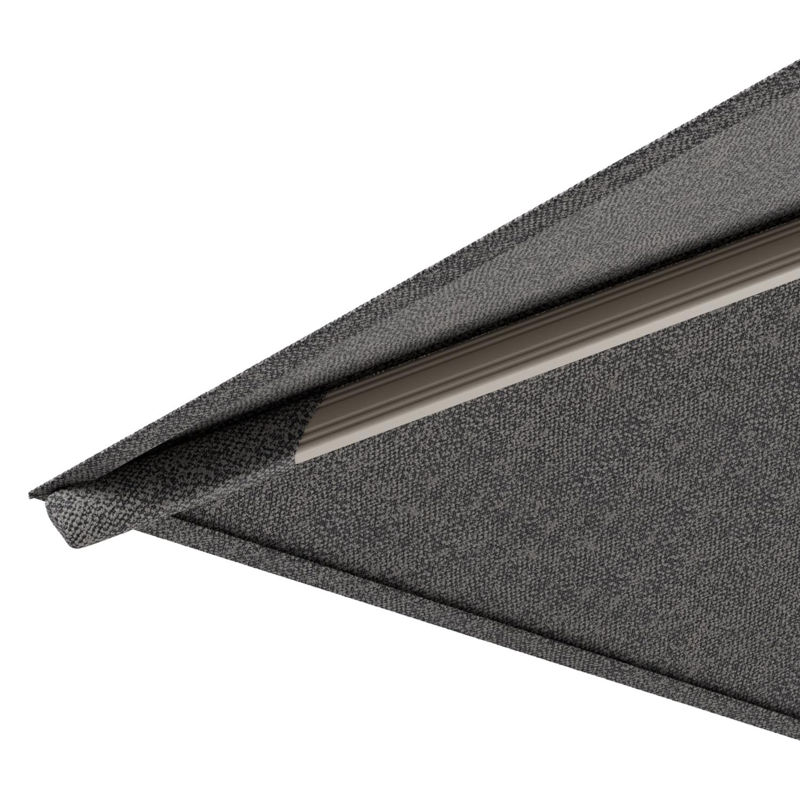 Rufina zweefparasol met tiltfunctie in beige aluminium en Chartres Drizzle All Weather Sunbrella® Luxe parasoldoek - L1 300 x L2 300 cm met parasolvoet Minore 150 kg met wielen