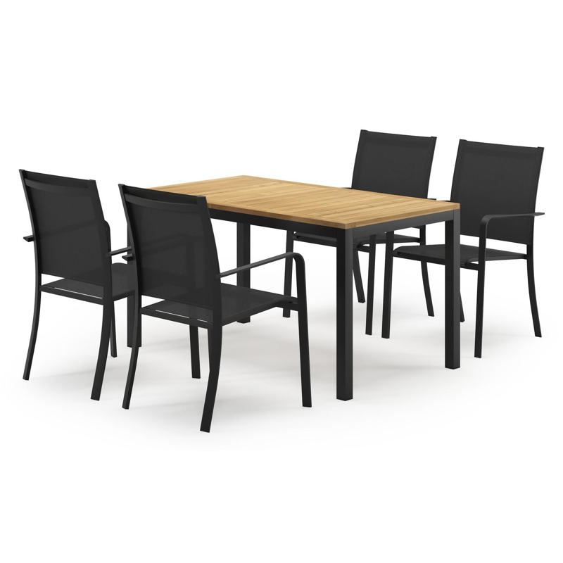 Feltro ensemble de jardin rectangulaire en aluminium noir en teck natural finish avec 4 chaises de jardin Calobra