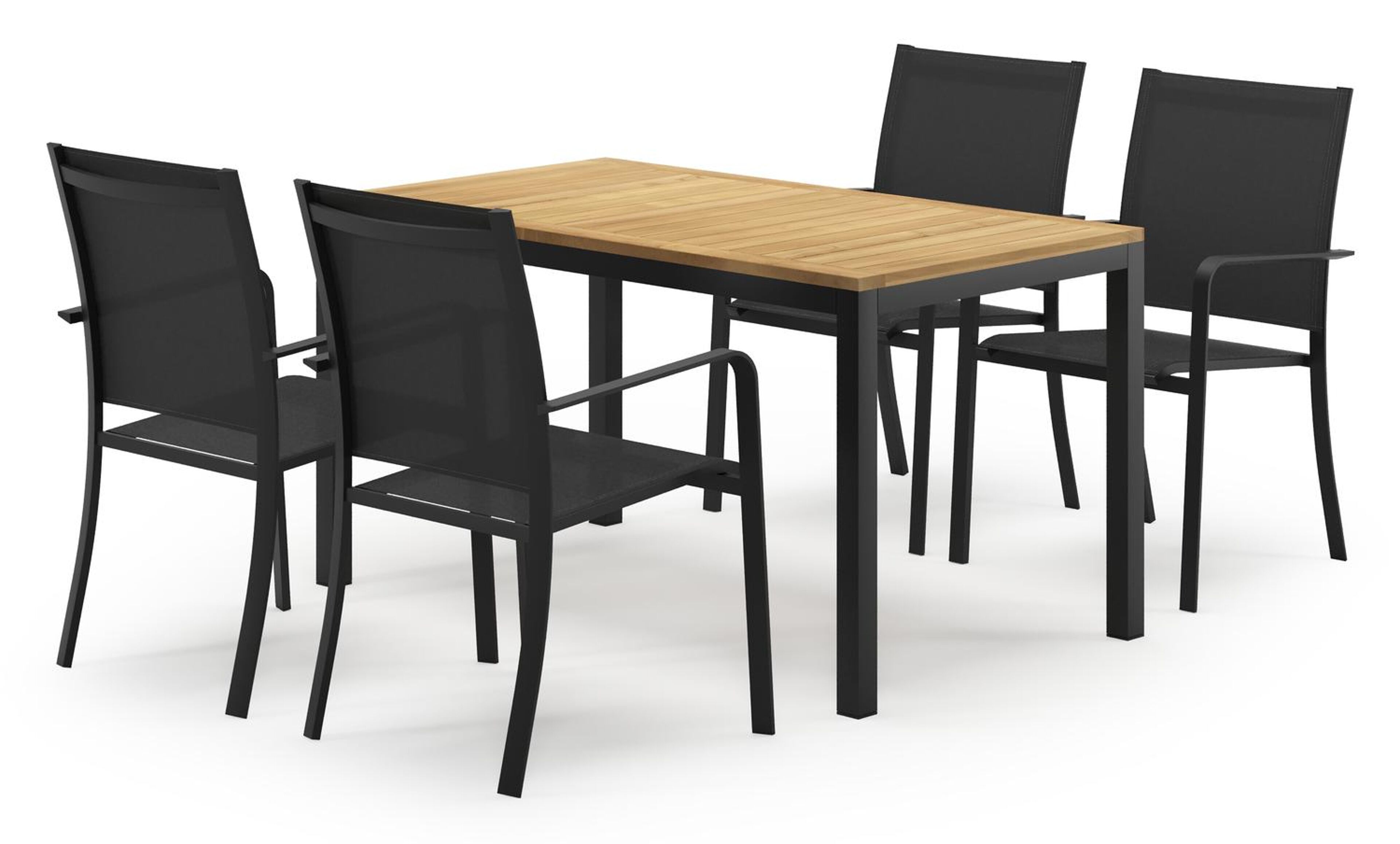 Feltro ensemble de jardin rectangulaire en aluminium noir en teck natural finish avec 4 chaises de jardin Calobra