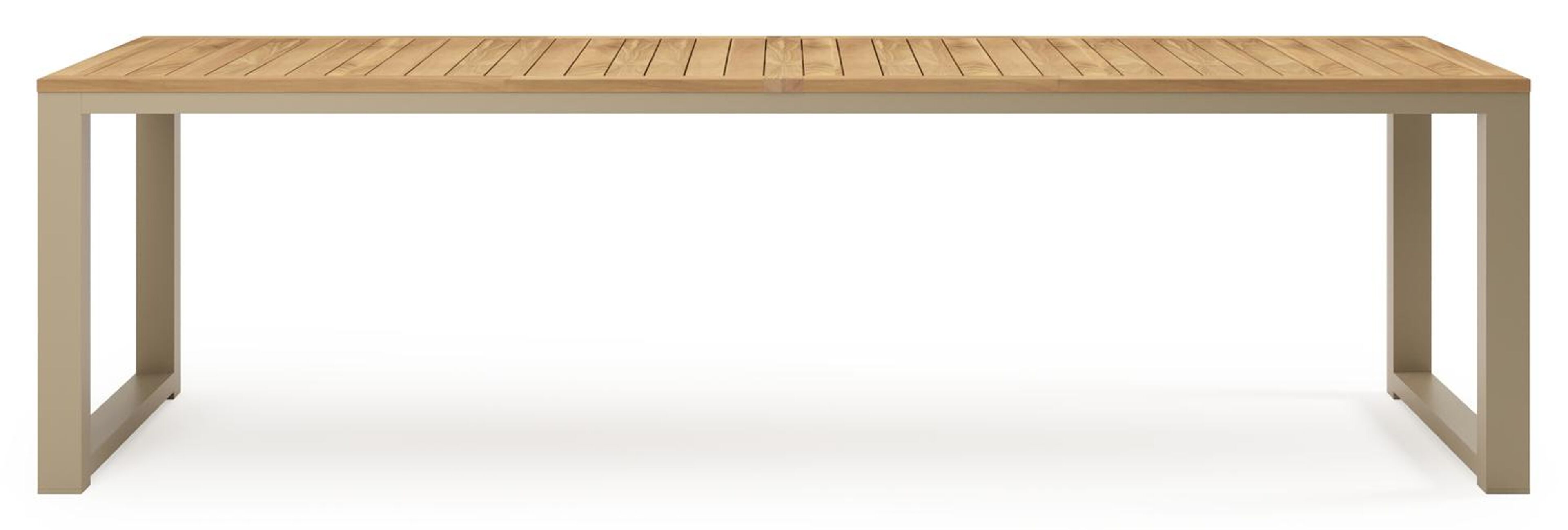 Table de jardin Livo rectangulaire en aluminium beige et teck Naturel - Lg. 270 x Lrg. 100 x Haut. 73.5 cm