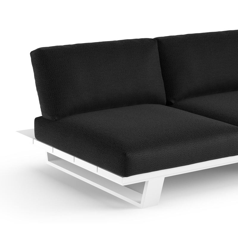 Canapé de jardin Pagino en aluminium blanc et coussins en all weather sunbrella® luxe lopi baribal