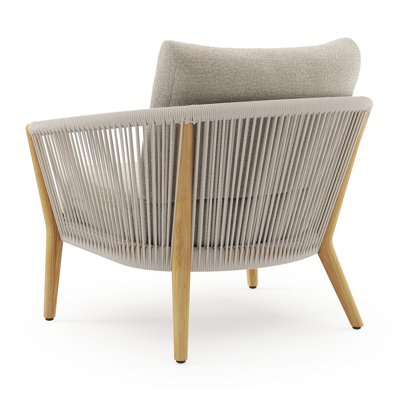 Fauteuil de jardin Orso en tecken corde ronde tissée verticalement beige et coussins en all weather cosytica Catania Greige