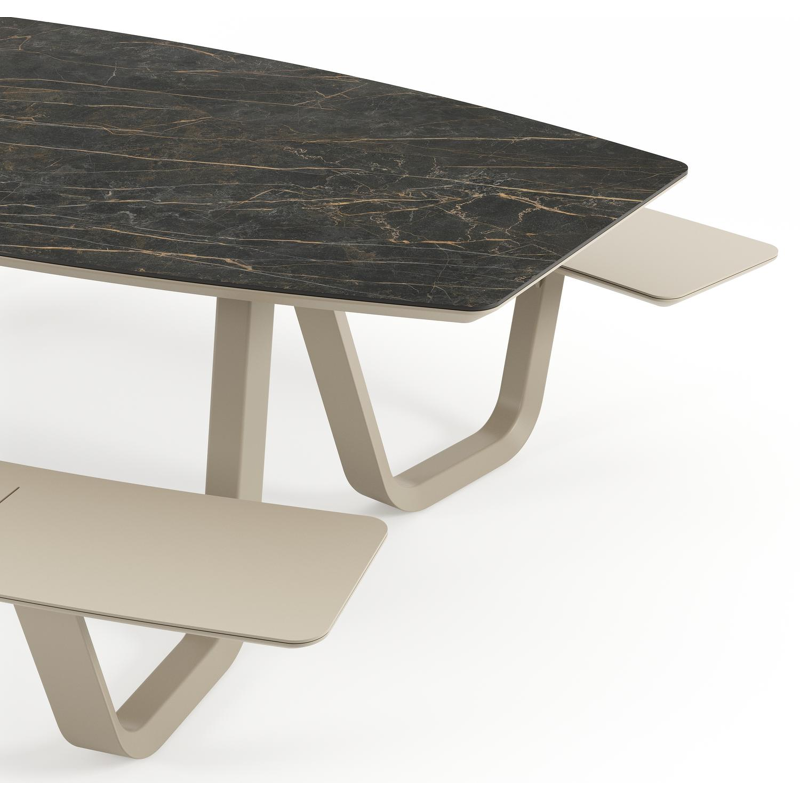 Forno picknicktafel bootvorm in beige aluminium en volkeramiek Black Obsession - L 240 x B 181 x H 72 cm