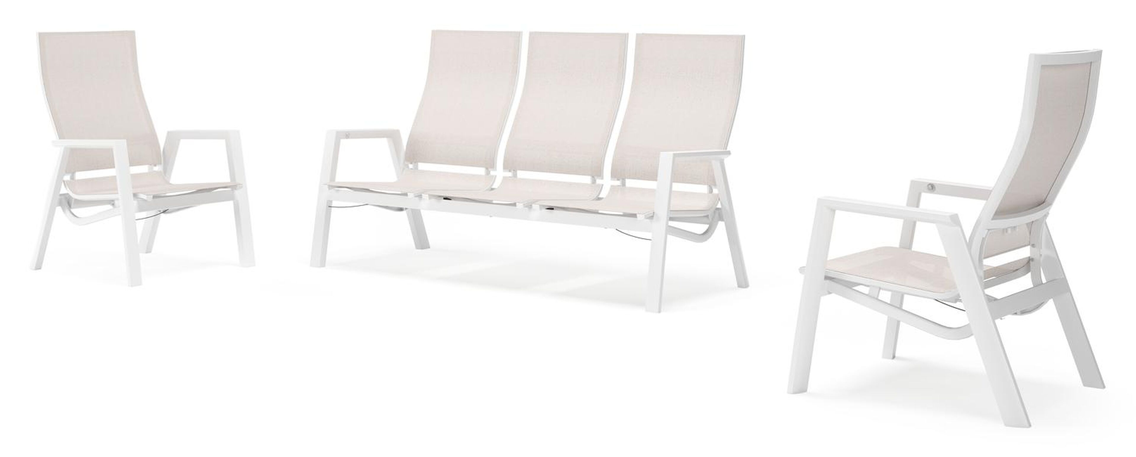 Salon de jardin Prato en aluminium blanc et aluminium beige et coussins en Weather+ Softtouch beige
