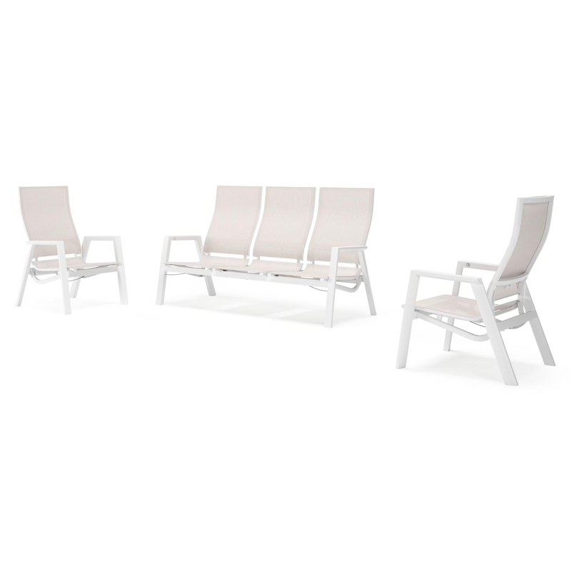 Salon de jardin Prato en aluminium blanc et aluminium beige et coussins en Weather+ Softtouch beige