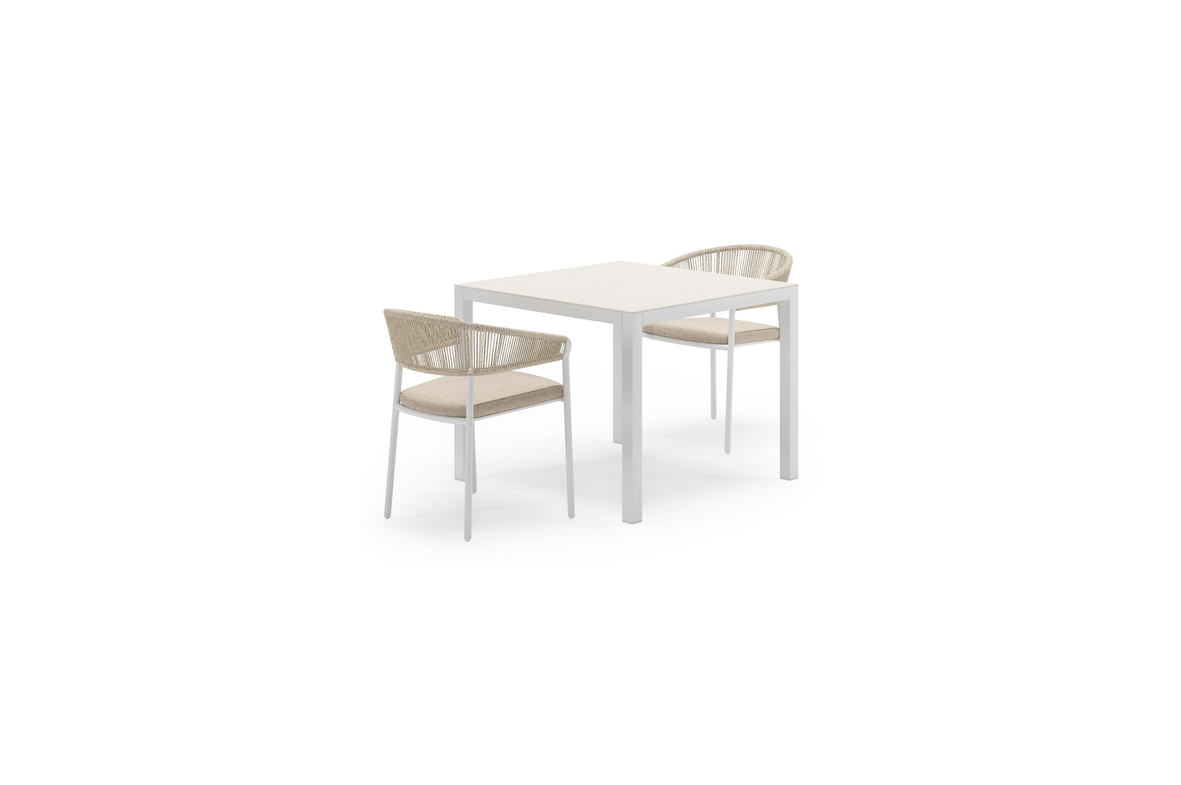 Feltro tuinset in wit aluminium en sintered stone Crema minerale met 2 Zamora tuinstoelen